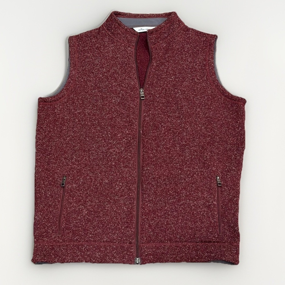 Peter Millar Crown Fleece Sweater Vest Men's Medium Cinnamon Red Golf Full Zip